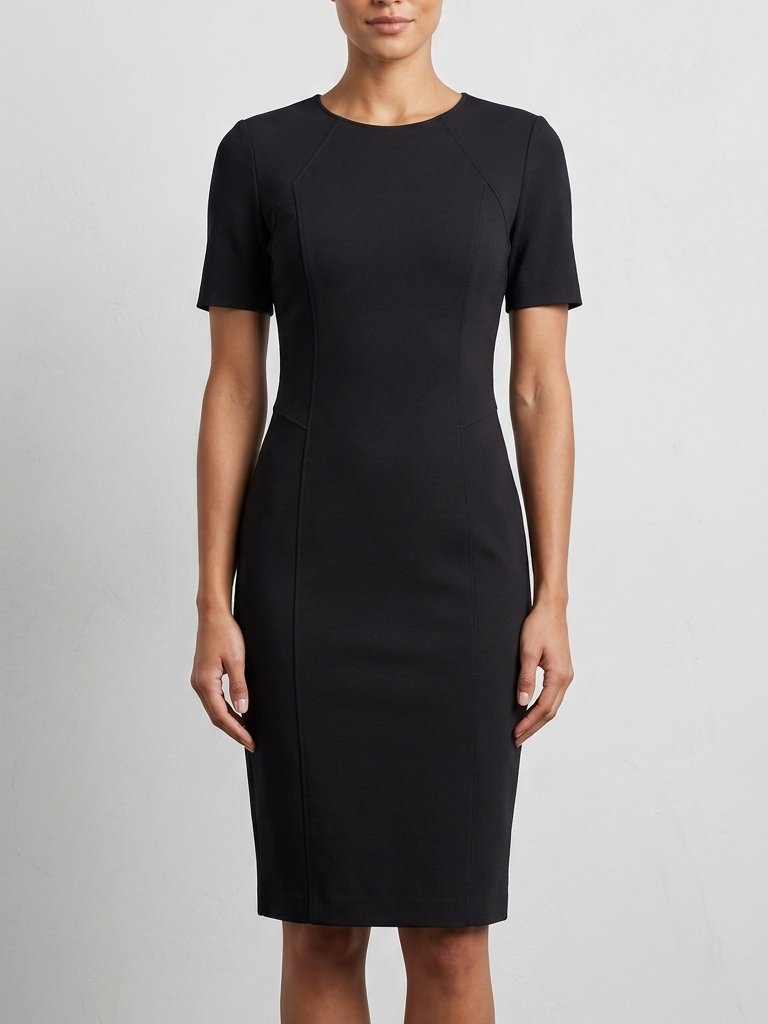 T Tahari Black Sheath Dress Short Sleeve Crew Neck Work Office Size 4 / Small